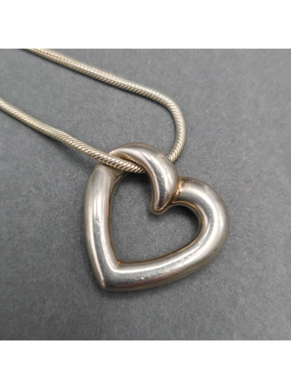 Vintage Sterling Silver Puffy Open Heart Pendant Necklace 18" Modernist Italy 92 - Picture 3 of 16
